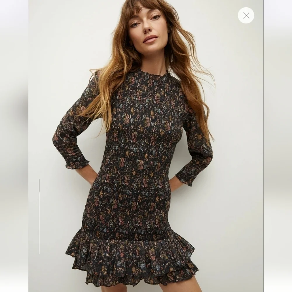 NWT Veronica Beard Farha Floral Smocked Ruffled Minidress Size 12 - Picture 1 of 15